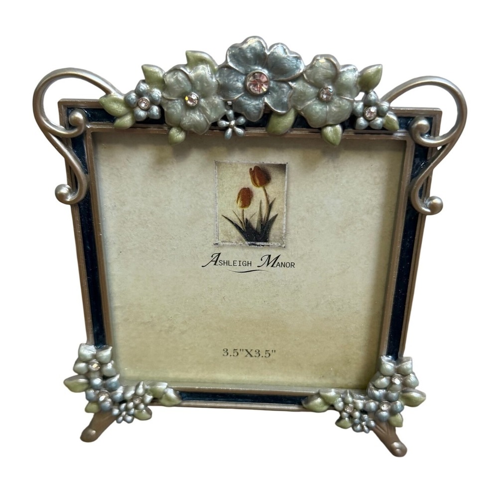 Ashleigh Manor Bouquet Blue Floral Rhinestone Picture Frame